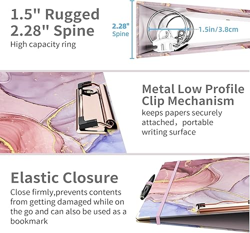 Miniatura 230 de Ospelelf Mini 3 Ring Binder, 2 Inch, Cute Pink Marble Binder for 5.5" x 8.5" with 5 Tab Dividers, File Folder Labels and Low Profile Clipboards