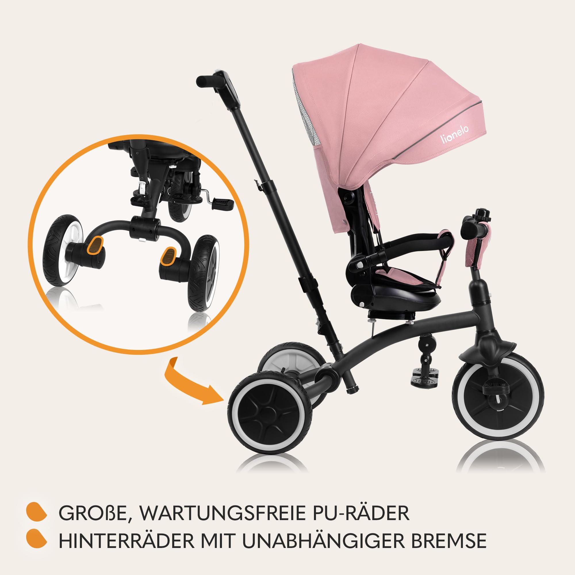 LIONELO Tris Plus Multifunktionales Laufrad Dreirad von 9 Monaten bis 5 Jahren bis zu 25 kg, Kinderwagen, Große PU-Räder Drehbarer Sitz 360 ° Verstellbare Rückenlehne Montage ohne Werkzeug