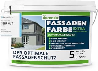 derendo Fassadenfarbe Grün EXTRA silikonharzverstärkt aussen Kaperngrün 5l | Für Putz Beton, Abperleffekt, wasserabweisend, UV-beständig, hohe Deckkraft, rissfüllend, diffusionsoffen, Made in Germany