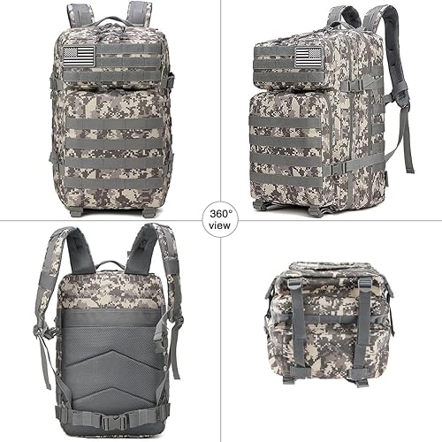 Miniatura 6 de LIMHOO Mochilas tácticas militares de 45L para hombres y mujeres, bolsa Molle de 3 días, mochila de senderismo con parche de bandera de Estados