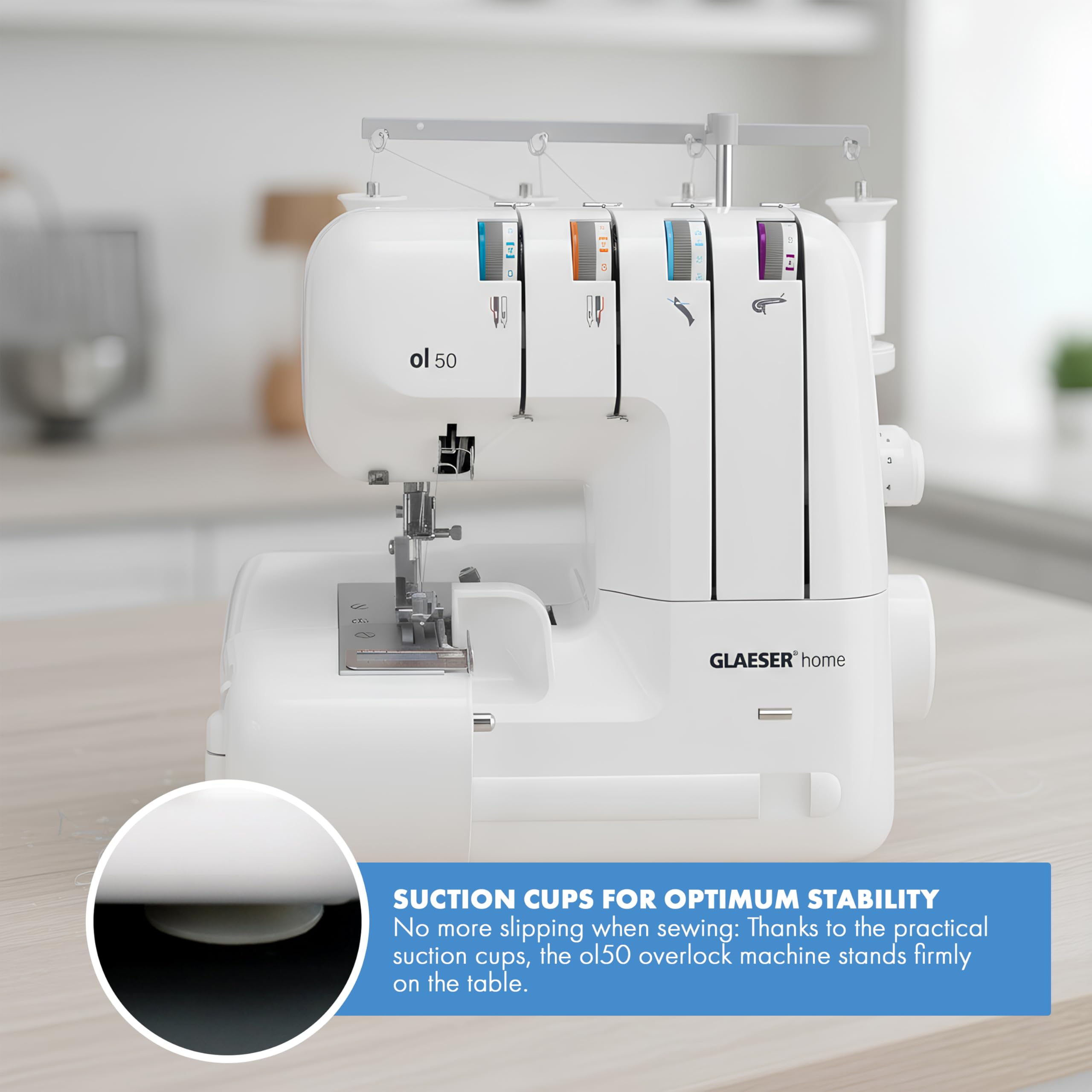 GLAESERhome | Overlock Nähmaschine ol 50 | Näht u. Schneidet in einem Arbeitsschritt | Overlock Maschine mit Einstellbarer Stichlänge | Einfach Handhabung