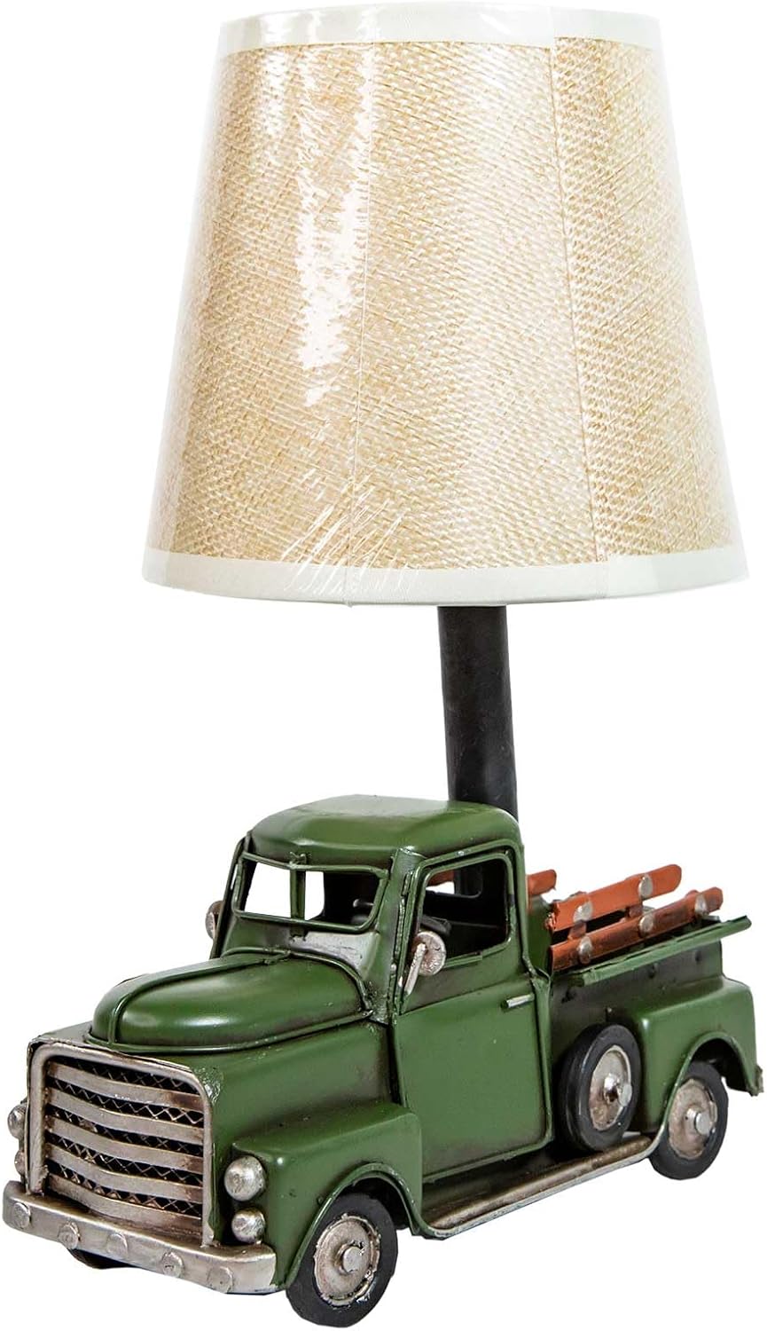 YCHTEWY-Unique Rustic Red Vintage Truck USB Table Lamp with Burlap Shade,Cozy Night Light,Compact & Durable, Perfect for Desktops, Side Tables, or Shelves,6.7 x 4.7 x 6.7 inches (D-Green)