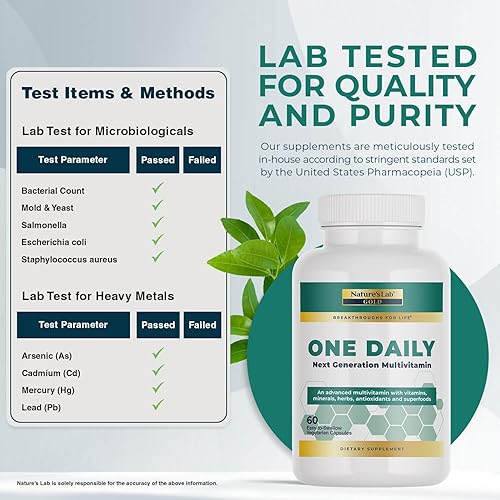 Miniatura 4 de Nature's Lab Multivitamínico One Daily - Contiene 21 vitaminas y minerales esenciales, incluyendo vitamina C, D3 y zinc, 60 cápsulas (suministro