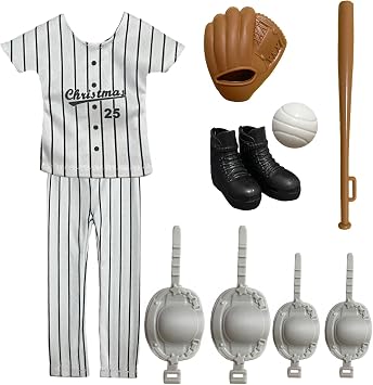 Sport Christmas Elf Accessories - Elf Doll Clothes Included Jerseys, Pants, Shoes, Baseball Bat, Gloves, Protective Gear