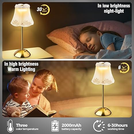 ACHUAI Cordless Table Lamp Rechargeable Bedside Flower Desk Lamps Battery Operated Nightstand Night Light with Touch Control Portable Outdoor Lighting LED Modern Home Decor for Bedroom, Living Room photo 3