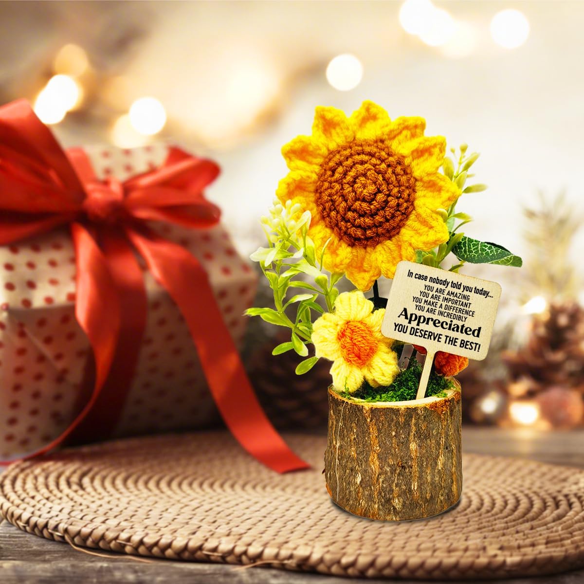 Teacher Appreciation Gifts-Crocheted Emotional Support Sunflower You are Amazing Gift for Women-Appreciation Gifts for Coworkers