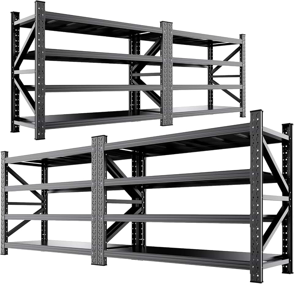 4-Pack 5000LBS Heavy Duty Garage Shelving for Warehouse & Large Storage Organization, 4 Tier Adjustable Metal Storage Rack for Garage, Basement,Workshop & Storage Room, 69" W x 24" D x 64" H