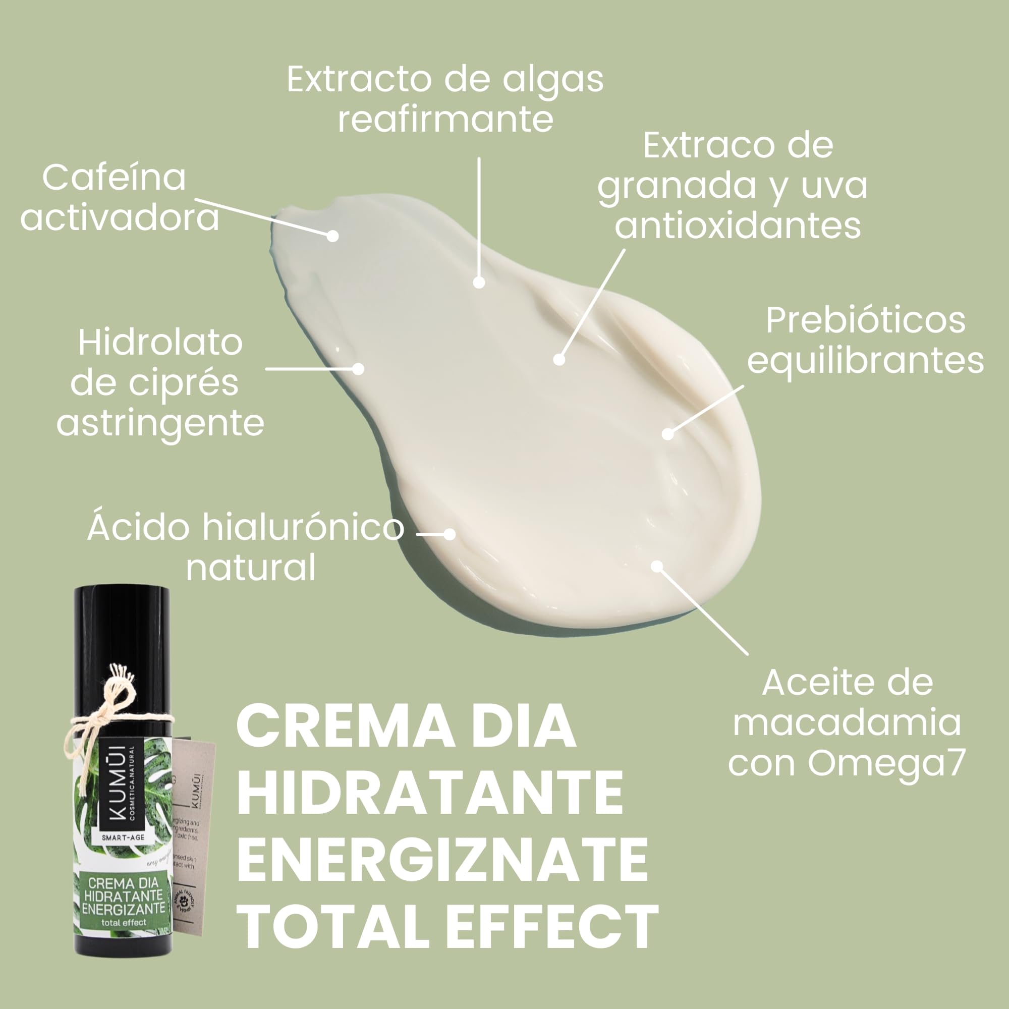 Kumui - Crema Hidratante Antiedad Día Energizante - Piel firme y suave sin sensación grasa - Cosmética Natural Vegana Cruelty Free Antienvejecimiento - Mujer y Hombre Unisex – 30 ml