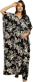 Secret Wish Black Floral Rayon Maternity Kaftan/Free Size/Feeding/Nursing/Zipper/Drawstring Price In India