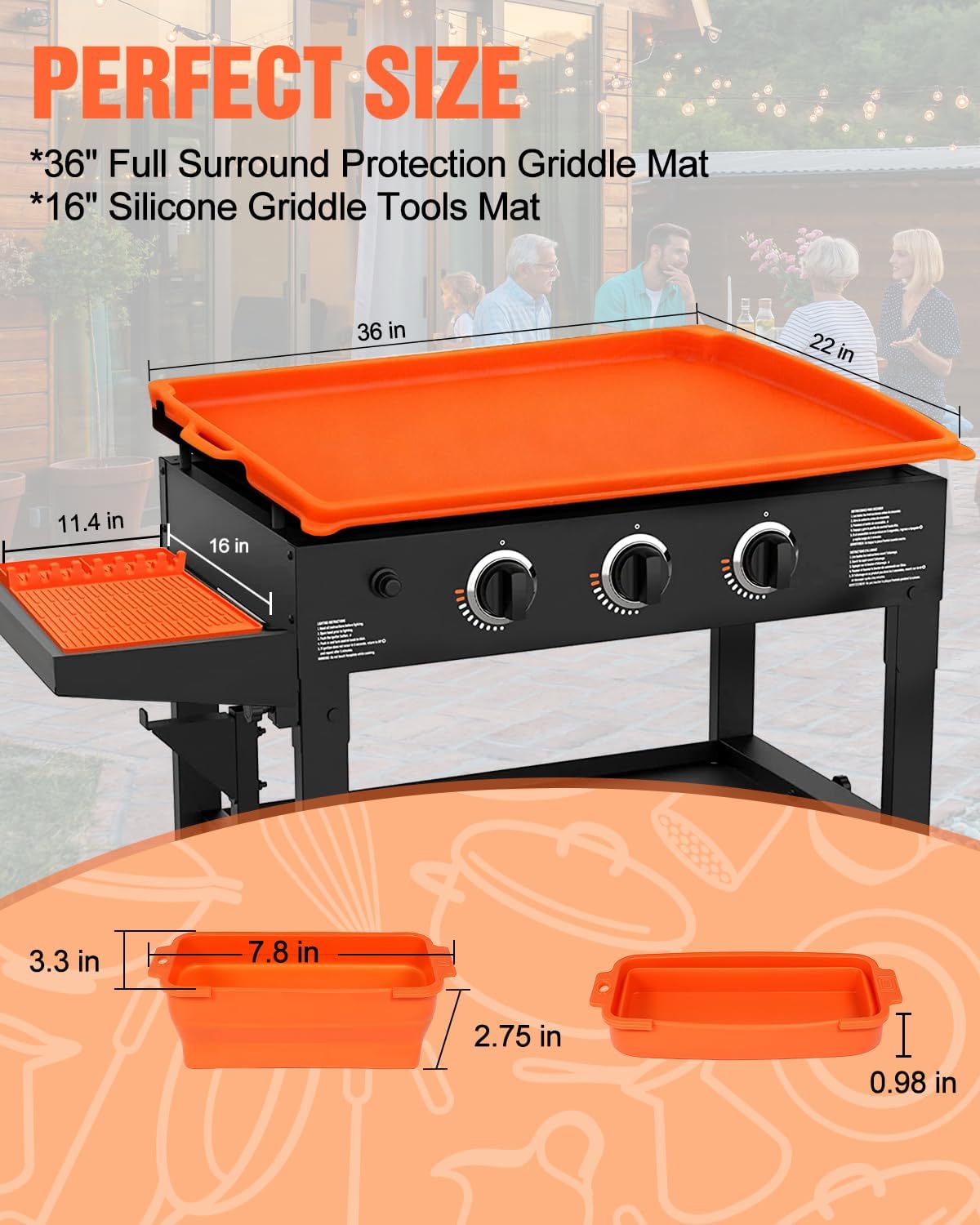 joyhalo Full-Edge 36" Blackstone Silicone Griddle Cover, with 16" Silicone Spatula Mat and Grease Cup Liners, Perfect Combination for Blackstone Griddle Accessories for All-Season Outdoor Use
