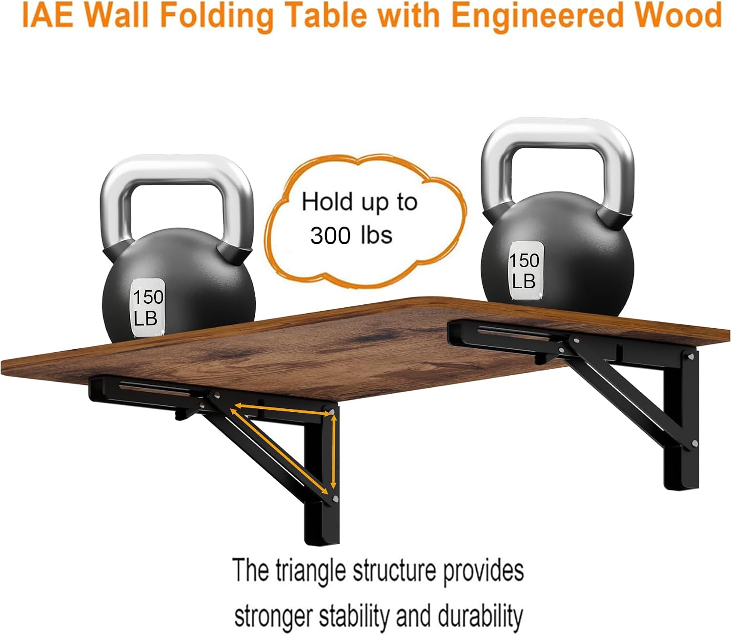 IAE Floating Foldable Desk,Wall Mounted - Folding Computer Table with Engineered Wood,Study Table with Shelf Brackets,Fold Down Shelf,Fold Computer Desk for Small Spaces,Holds 500 lb,36" x 22" Rustic