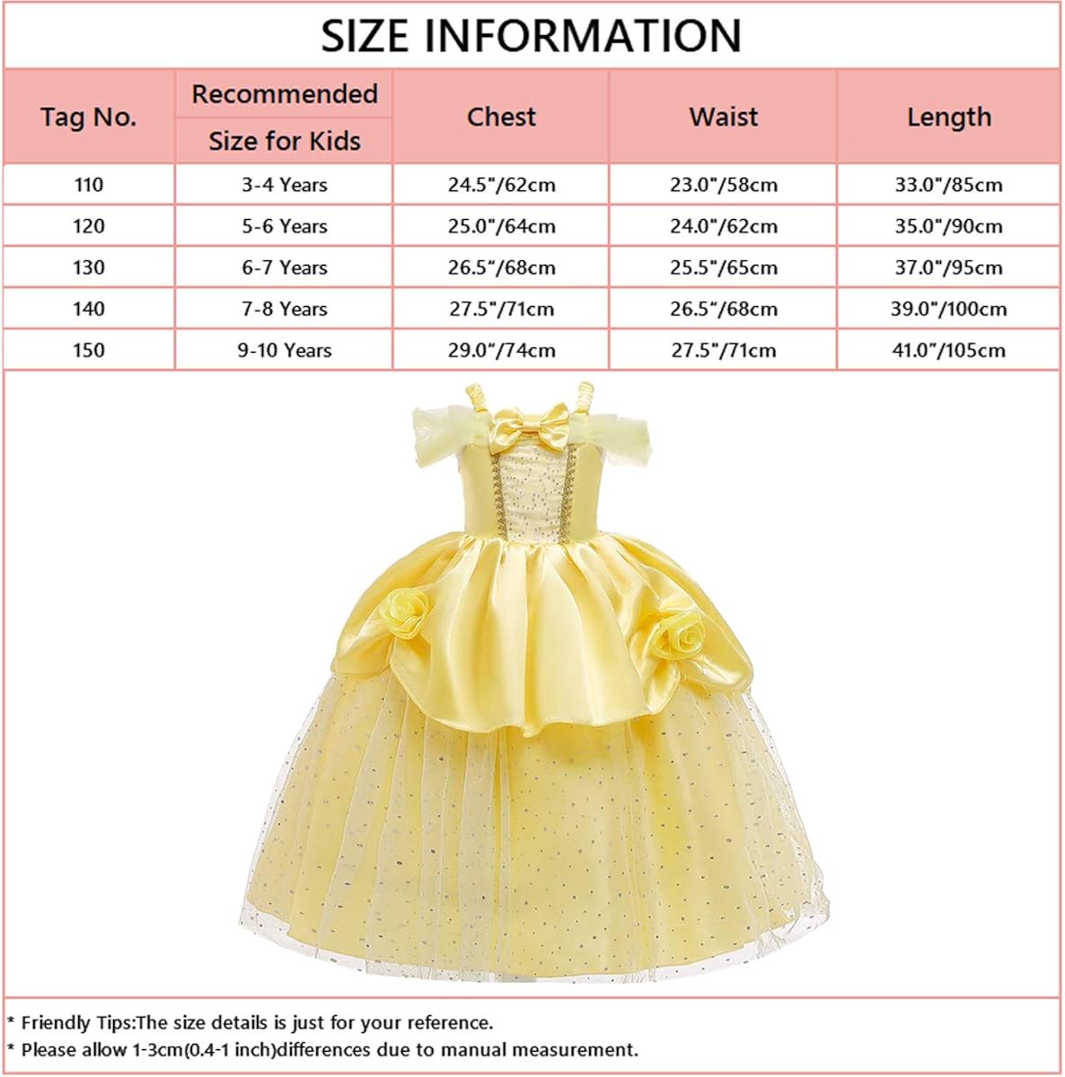 Miniatura 7 de FMYFWY Vestido de princesa Belle para niñas trajes de belleza y bestia vestido de cumpleaños para Halloween Navidad boda accesorios
