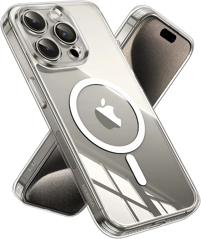 Ugreen Magnetic Case for iPhone 15 Pro Max MagSafe Phone Cover, Shockproof Military-Grade Protection, Anti-Yellowing, Anti-Scratch, Full Coverage Strong Magnetism (Clear)