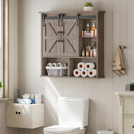 Vabches Bathroom Wall Cabinet, Farmhouse Medicine Cabinet, Washed Oak