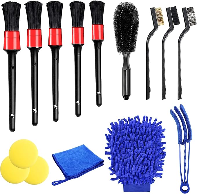 URAQT Car Detailing Cleaning Brushes Kit, 15 Pcs Car Interior Washing