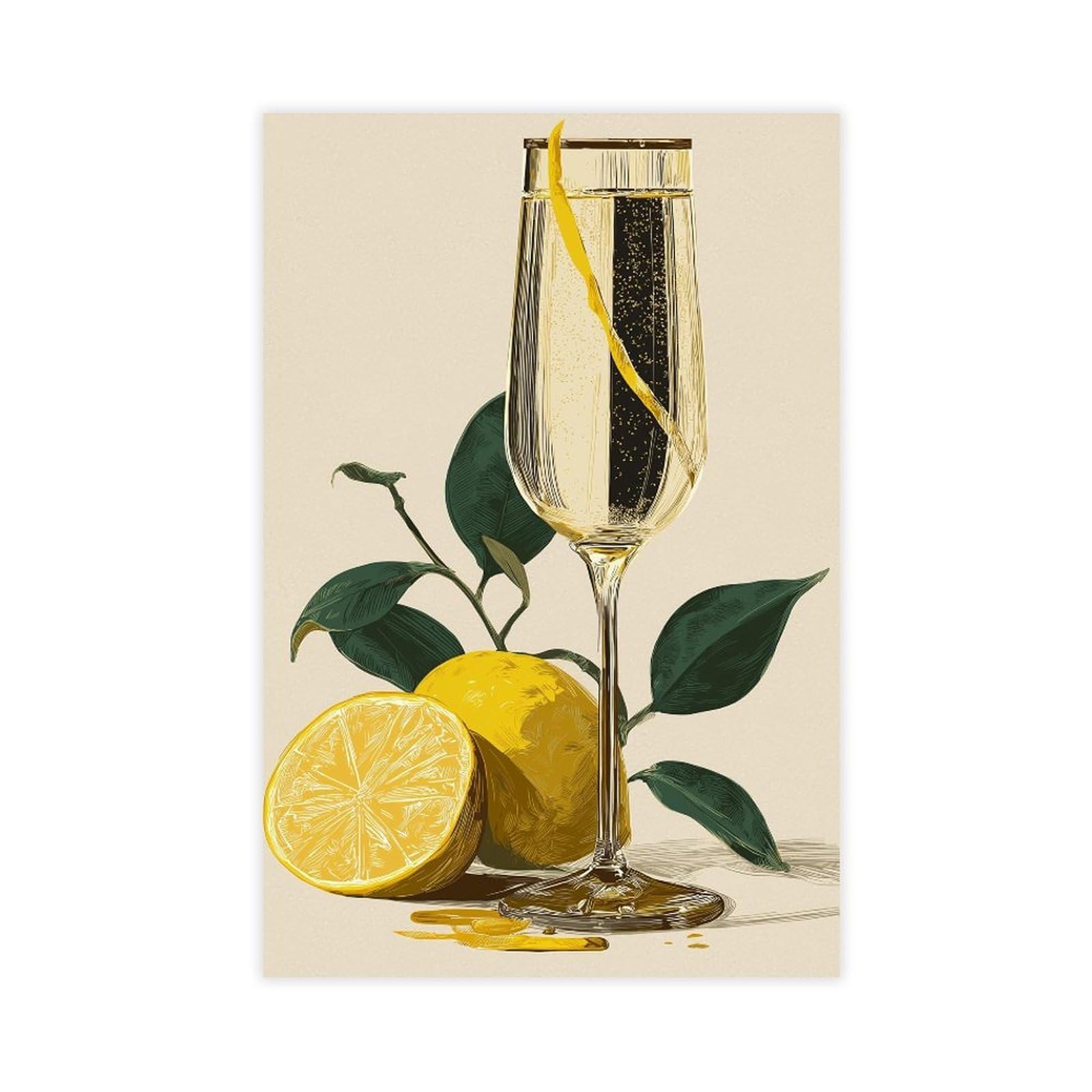 YWTJAX Lemon Champagne Poster Canvas Poster for Living Room Decor Gift