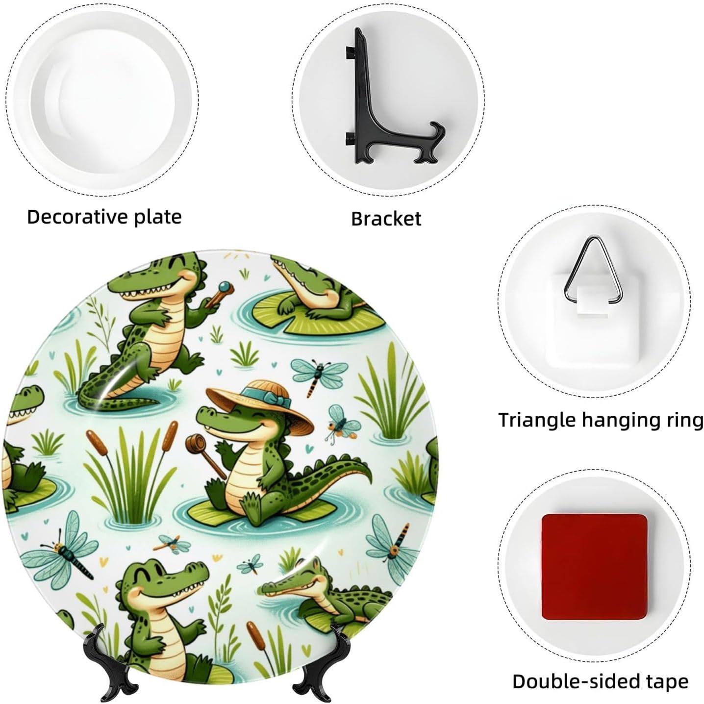Tropical-Alligator-Paradise 10 Inch Decorative Plate With Stand, Elegant Display Wall Plate For Home Decor