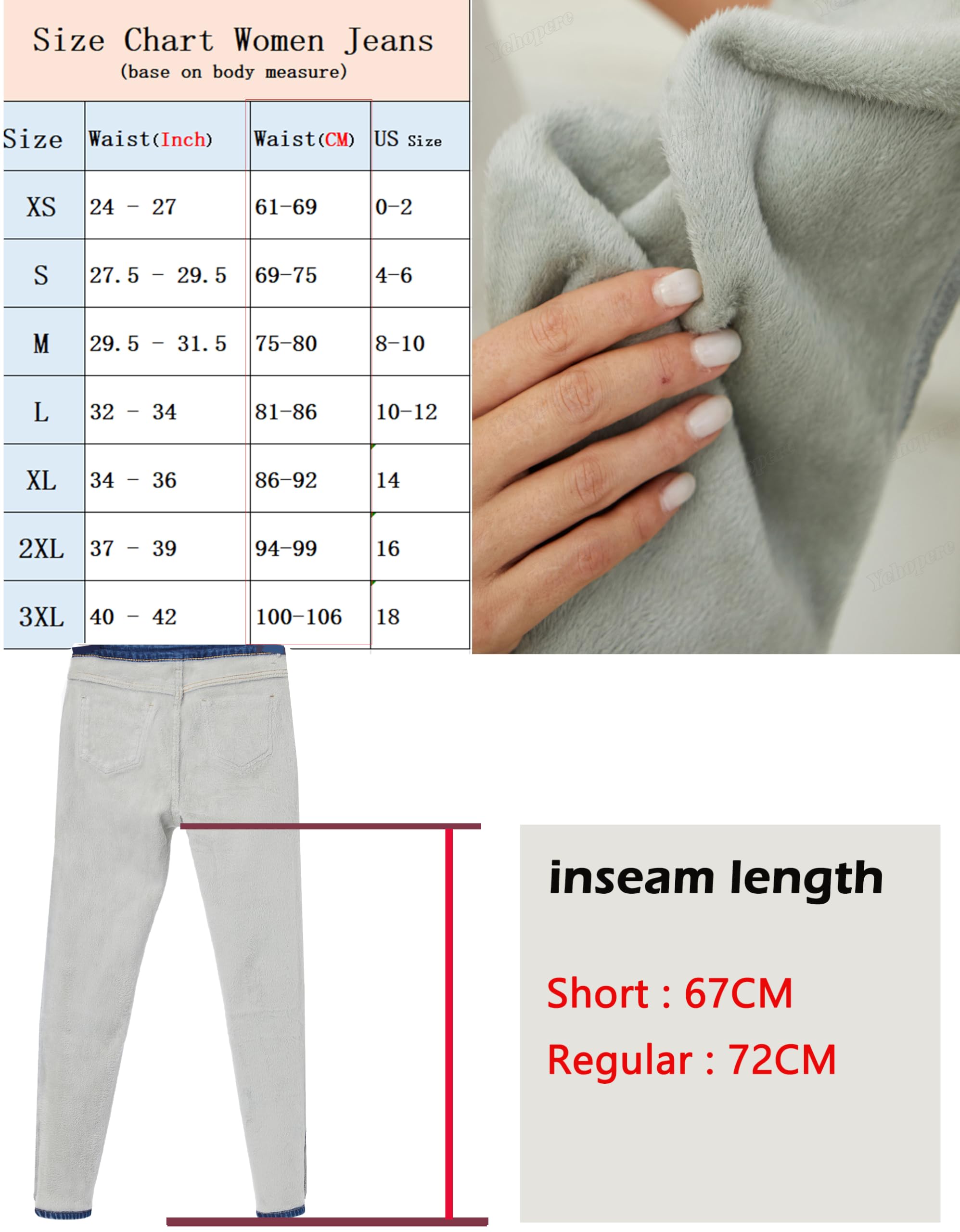 Yehopere - Pantalones vaqueros de invierno con forro polar para mujer, corte ajustado, cálidos, cintura alta, XS