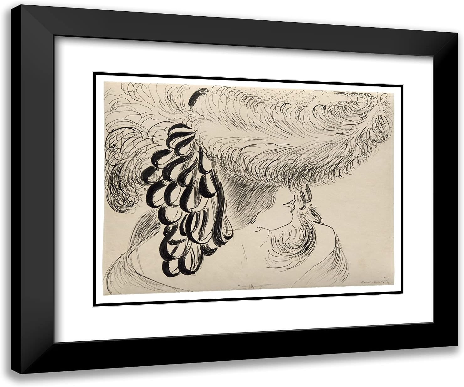 ArtDirect Henri Matisse 24x20 Black Modern Framed and Double Matted Art Print Titled Girl in Plumed Hat (Mlle Antoinette)