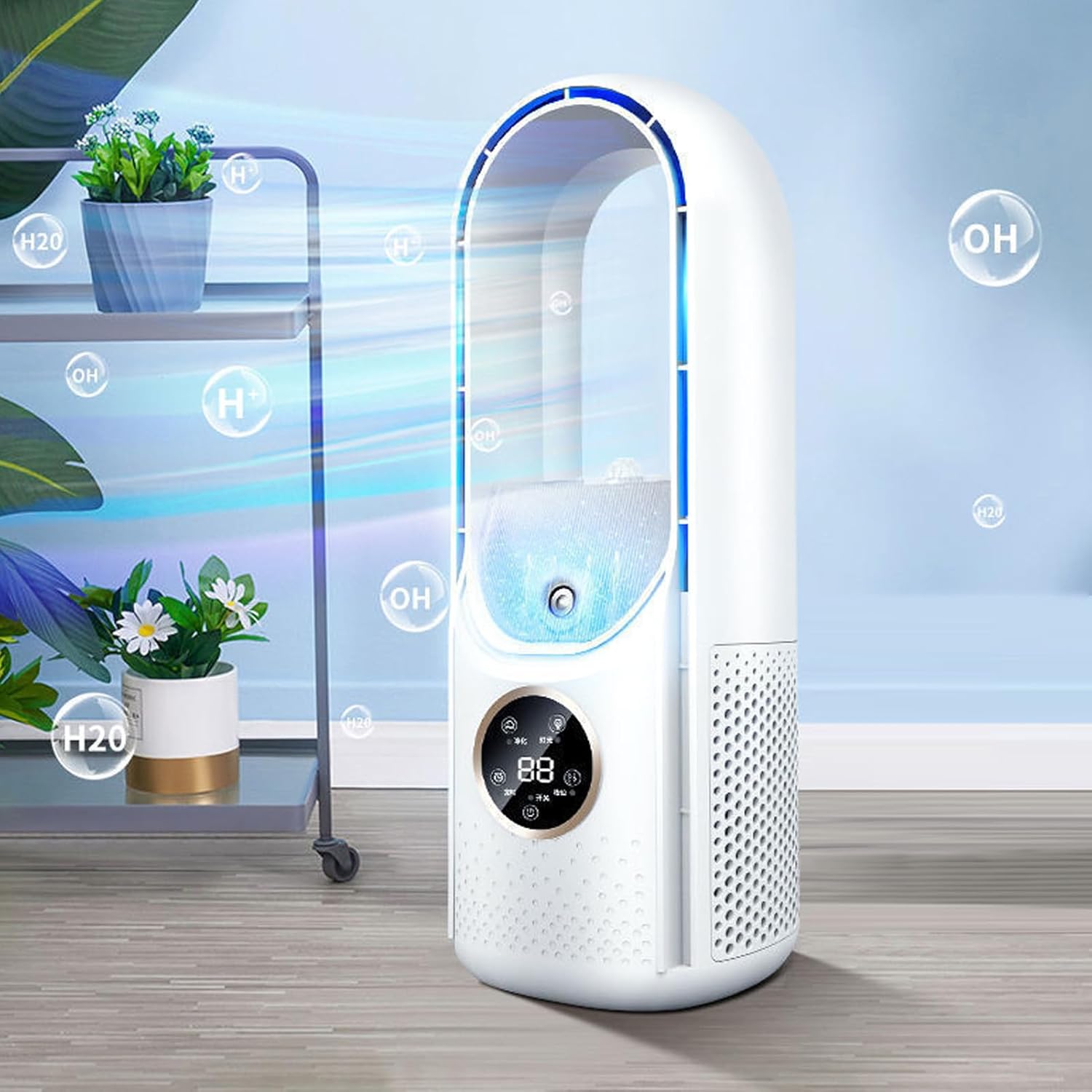 Portable Bladeless Fan, 6 Speed Small Personal Cooling Fan Quiet USB Table Desk Misting Fan with Timing for Office Living Room Bedroom(White)