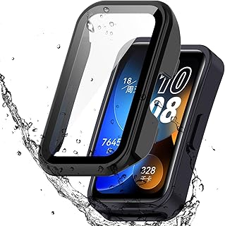 For Huawei Band 9/8/7カバー 3D 直角エッジ 超薄型 PC+ガラス素材 一体型 ファーウェイバンド9/8/7 カバー 対応 高透過率 キズ防止 指紋防止 簡単に取り付け・取 全面保護 ケース(ブラック)