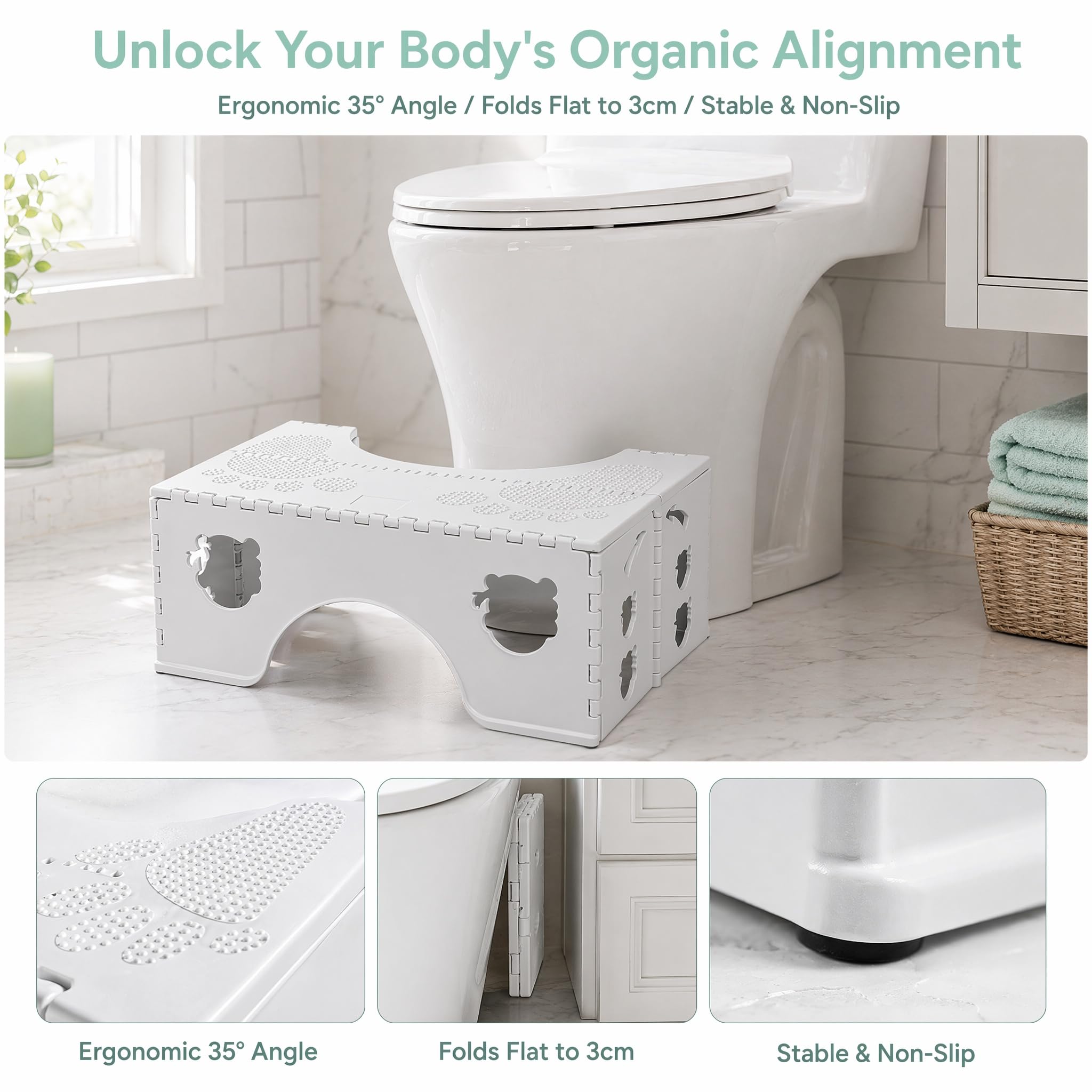 Toilettenhocker Klappbar WC Hocker für Erwachsene Kackhocker | Faltbarer Tritthocker Badezimmerhocker Toiletten Fußhocker Toilettenhocker für eine korrekte Sitzposition beim Stuhlgang
