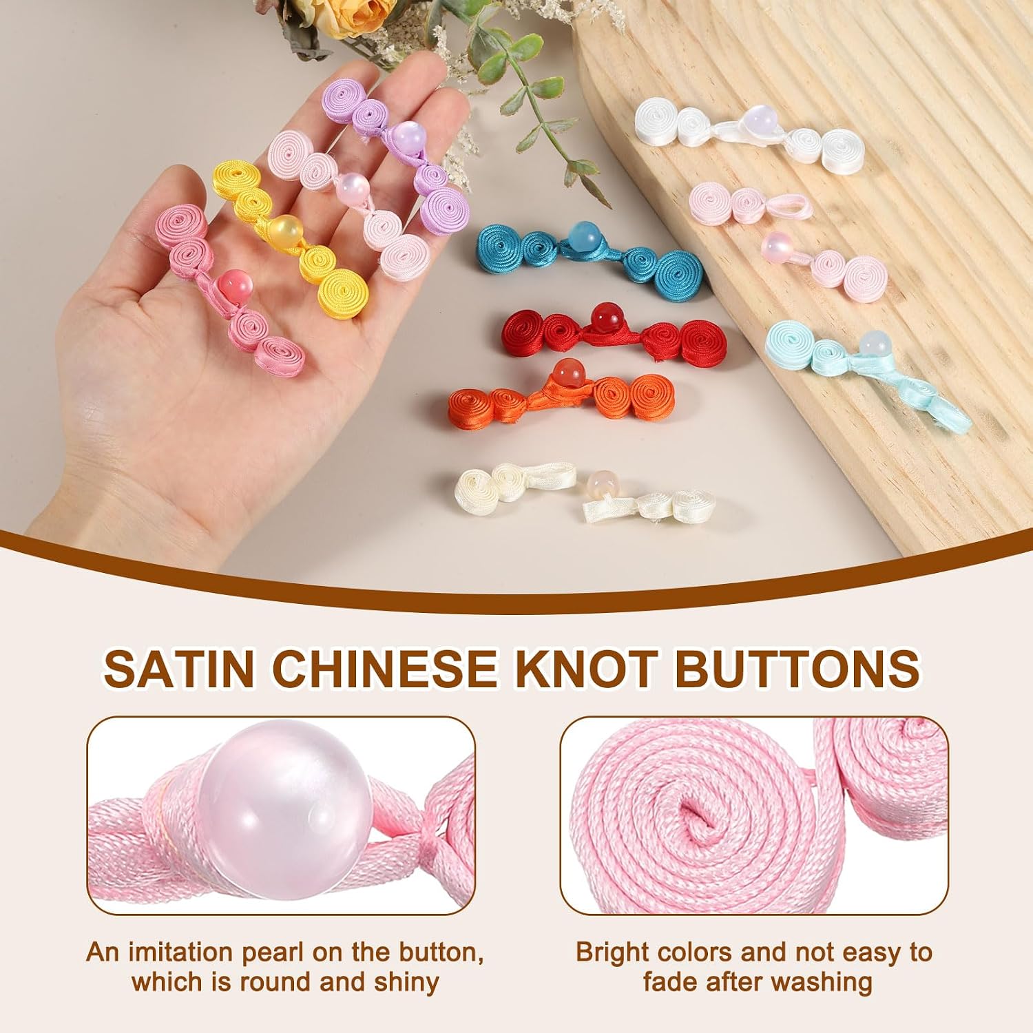 uxcell Chinese Knots Frog Buttons Closure Sewing Fasteners, Faux Pearl Chinese Closure Buttons
