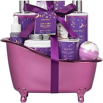 Bath Basket Spa Kit Spa Gifts for Women, Luxury Bath and Body Basket Set 10pcs Self Care Kit Lavender Scent Birthday Gifts Skin Care Set, Christmas Gifts for Women, Beauty kits Bridal Shower