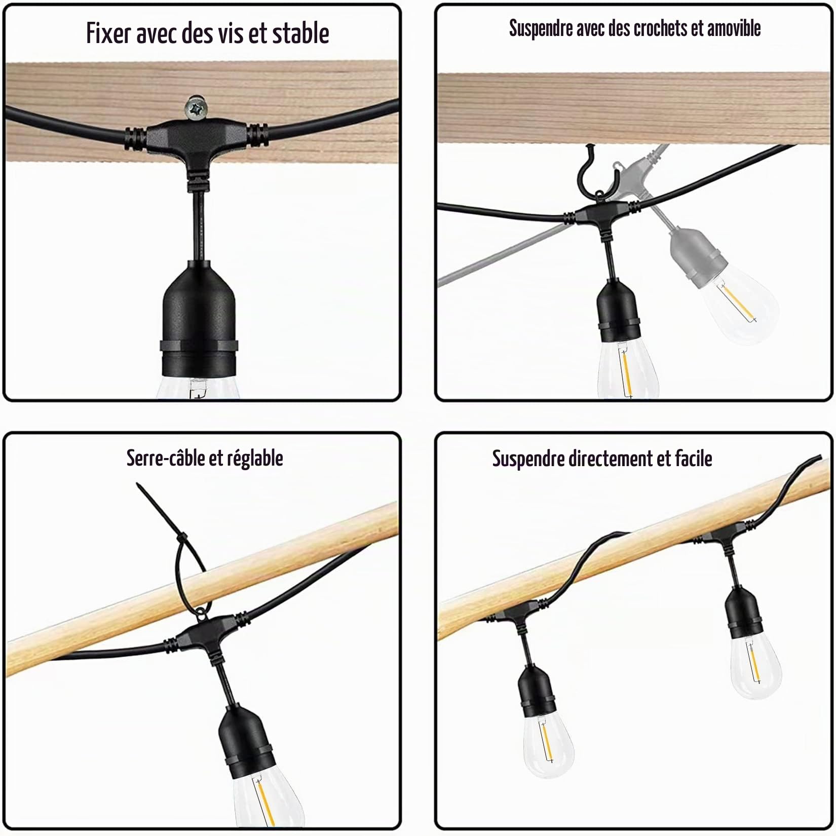 Guirlande lumineuse LED d'extérieur 30 m S14 E27 étanche IP65 avec 30 + 2 ampoules LED 2700 K Blanc chaud pour jardin, terrasse, mariage [Classe énergétique G]