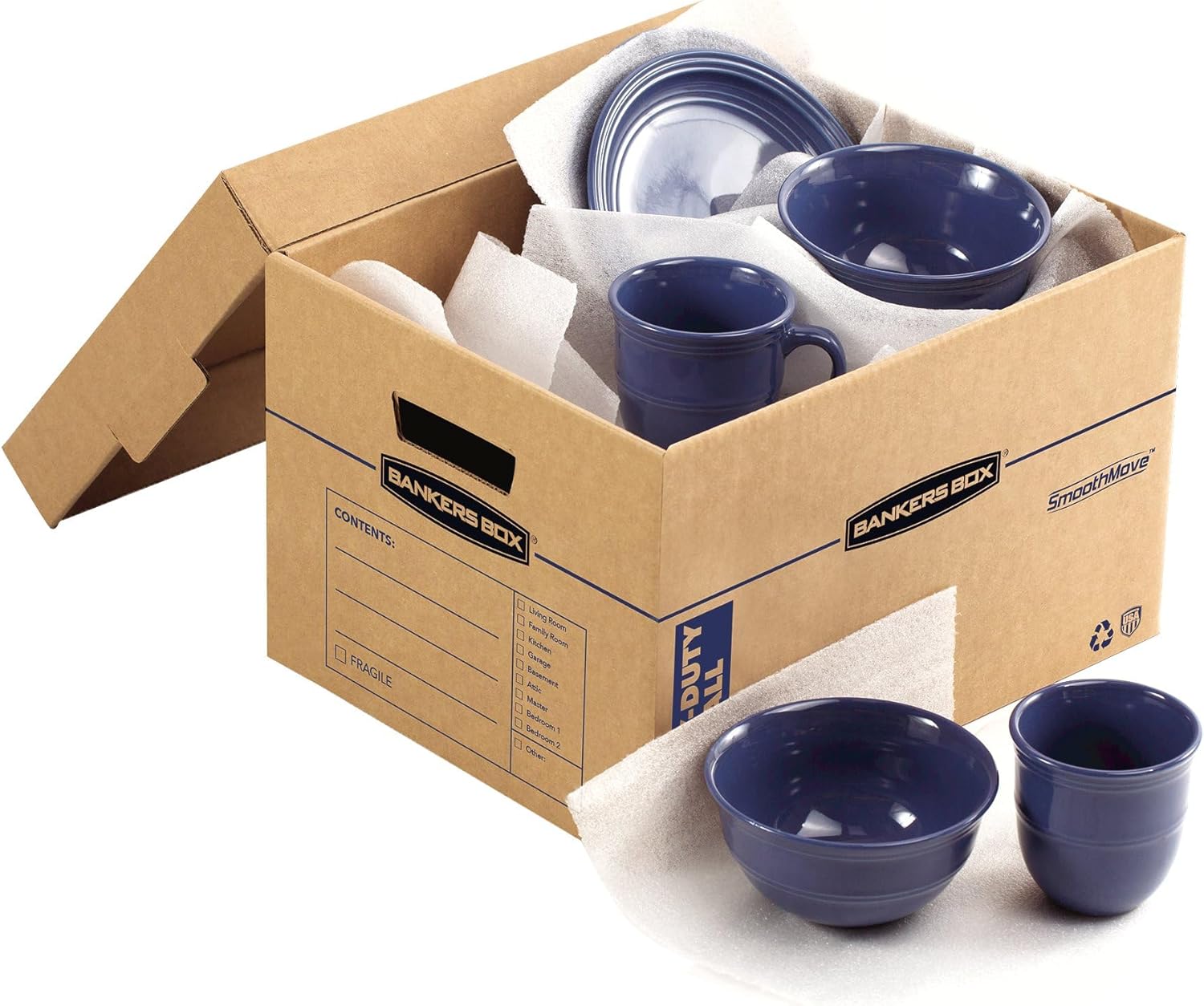 Bankers Box Small Heavy Duty Moving Box 8 Pack, Reinforced Handles, Tape-Free Assembly, Box with Lid, 15-in x 12-in x 10-in (7710201)