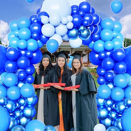 Miniatura 6 de Kit de arco de guirnalda de globos azules, 132 globos azules de diferentes tamaños, globos azul claro real para baby shower, niños, cumpleaños,