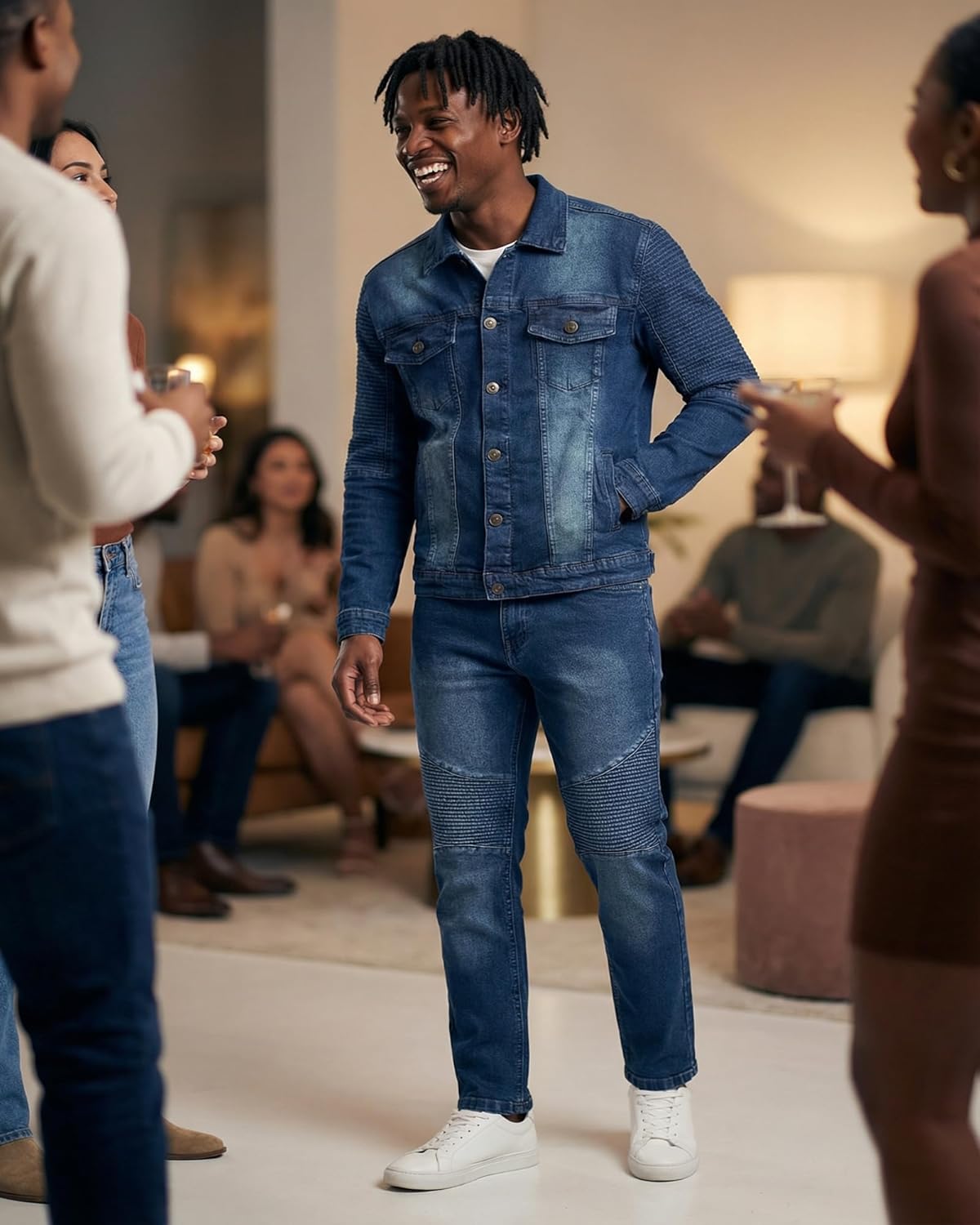 Men’s Premium Denim Jean Suit Standard Cut Biker Jacket With Slim Fit Biker Pants