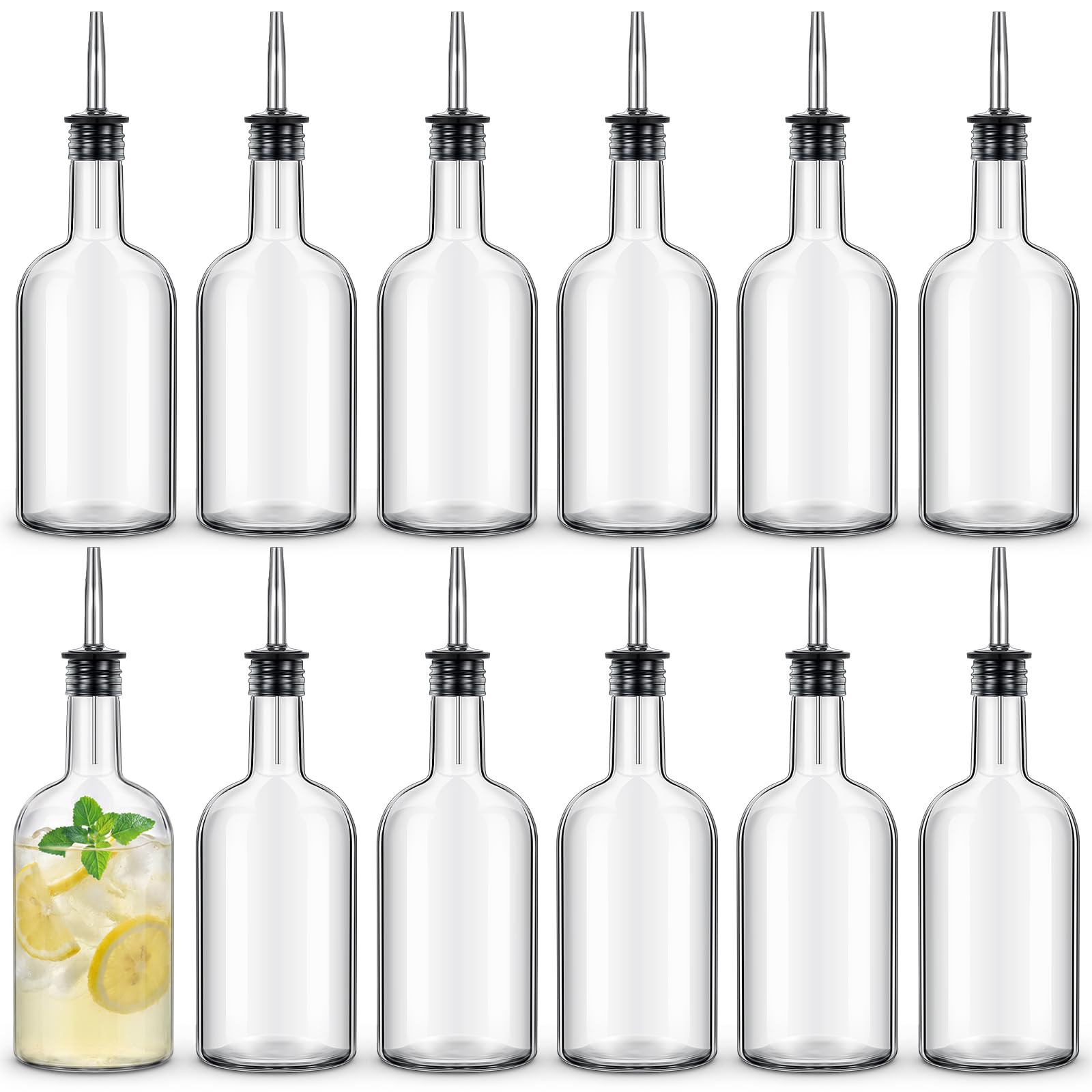 Baderke Glas-Sirupflasche für Kaffee, Bar, Likörflasche, langer Hals, Ausgießer und Kappen, für Likör, Wein, Saft, Schneekegel, Sirup, 12 Stück