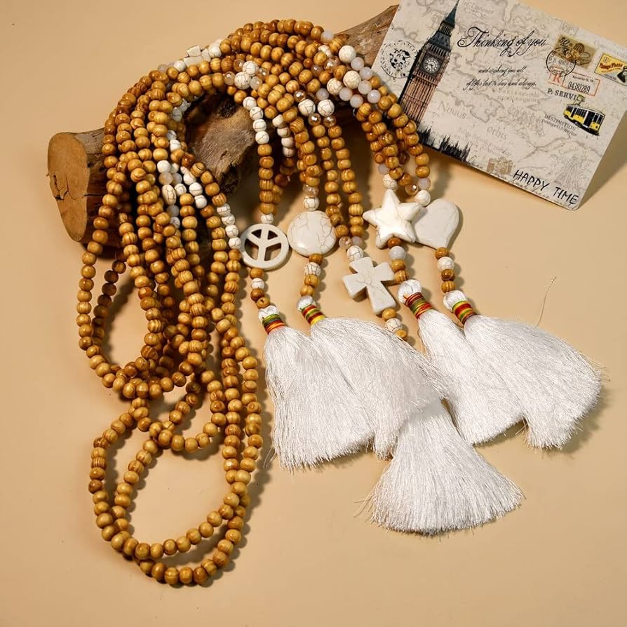 Amazon.co.jp: ウッドビーズネックレス女性のためのカラフルな