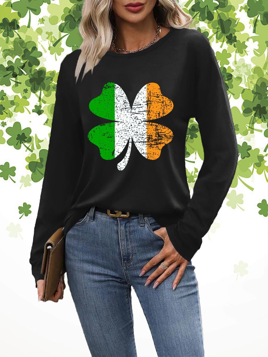 St Patricks Day Shirt Women Lucky Irish Shamrock Clover Long Sleeve Happy St Patrick’s Day Print Tshirts - Image 3
