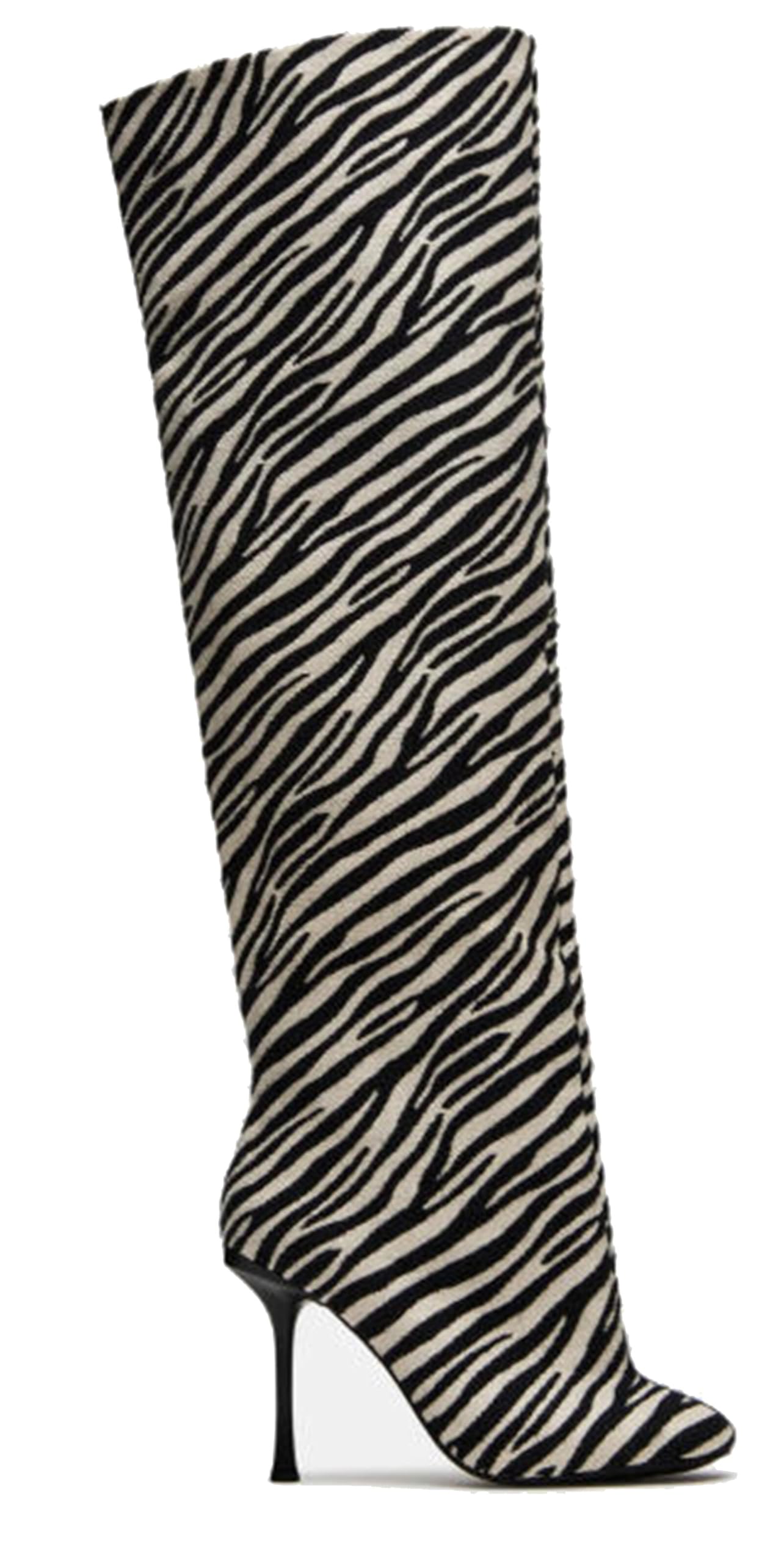 Womens Zebra Print Pointed-Toe Stiletto Heel Knee-High Boots