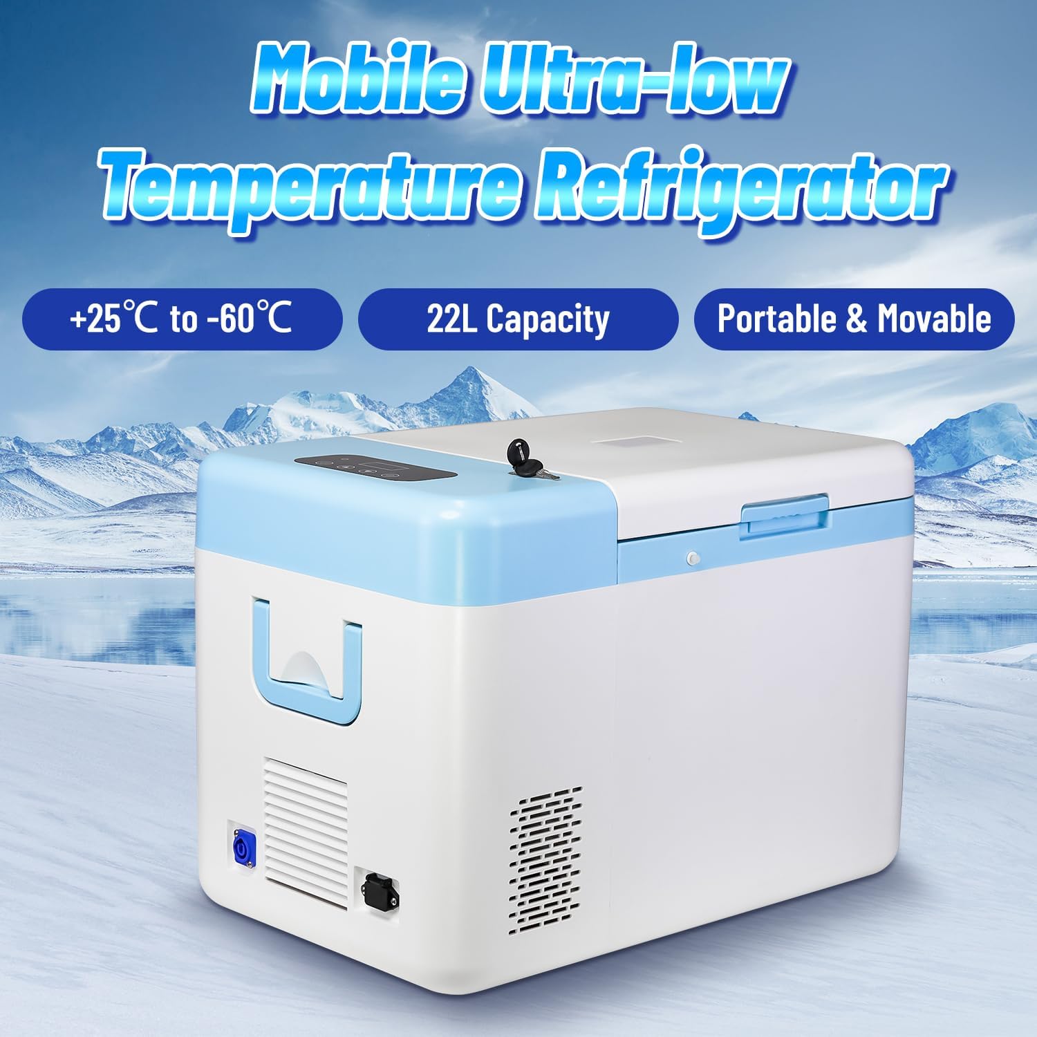 25L Ultra-Low Temperature Protable -86℃/112 °F Lab Cryogenic Freezer Samples Flash Freezer for Laboratory Samples Storage,12V ~240V AC Compatible, Adjustable Voltage