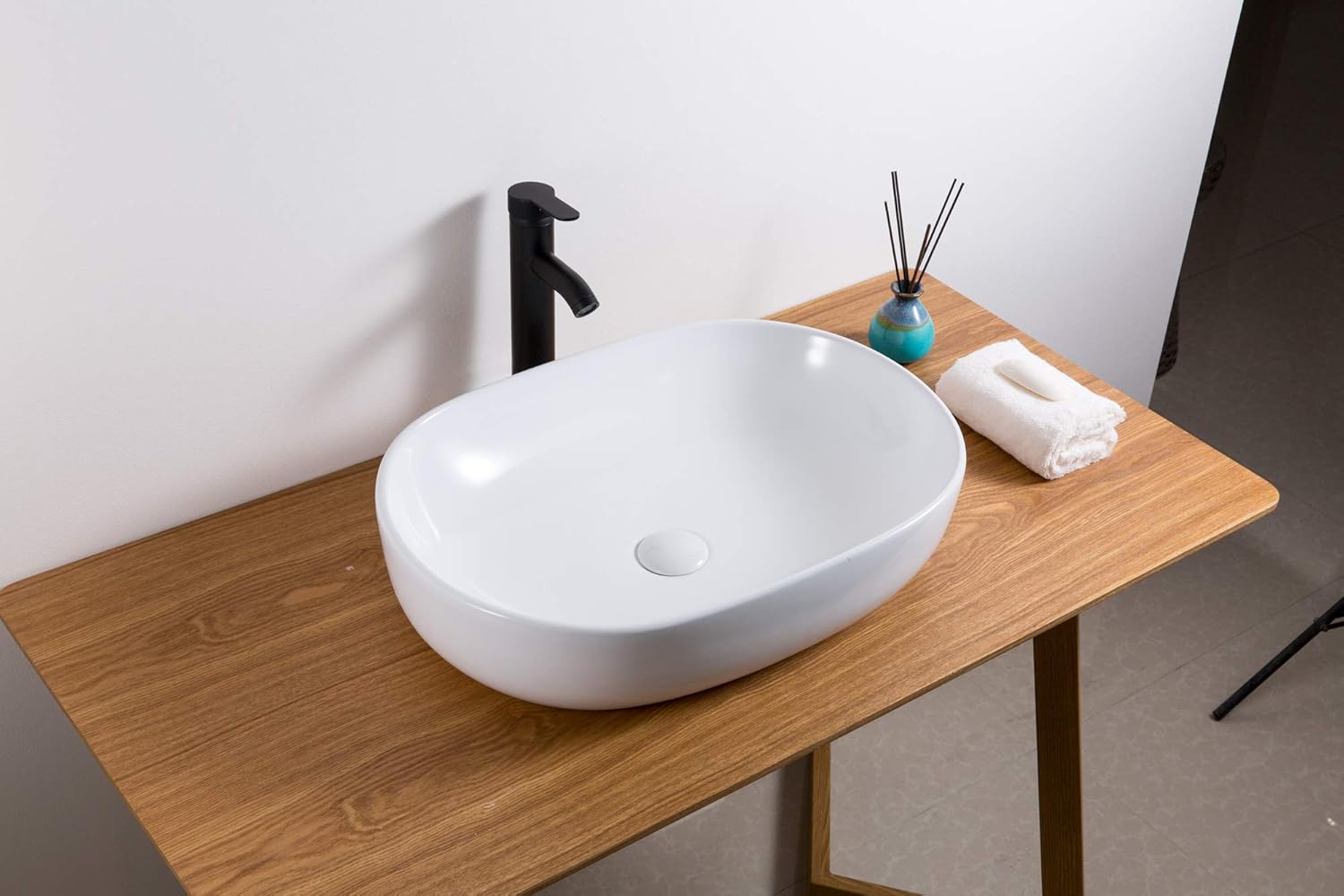 Ruvati 24 x 16 inch White Oval Bathroom Vessel Sink Above Counter Vanity Porcelain Ceramic Wash Basin - RVB0424 - Small Vessel Sink for Bathroom Sinks