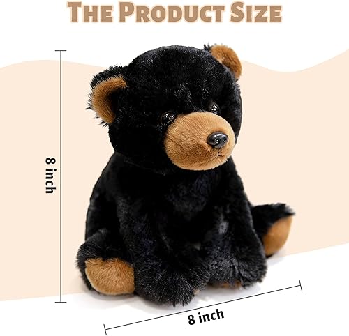 Miniatura 2 de Ditucu Peluche de oso negro de 8 pulgadas, lindos juguetes de peluche realistas, ultra suaves, regalos para niños
