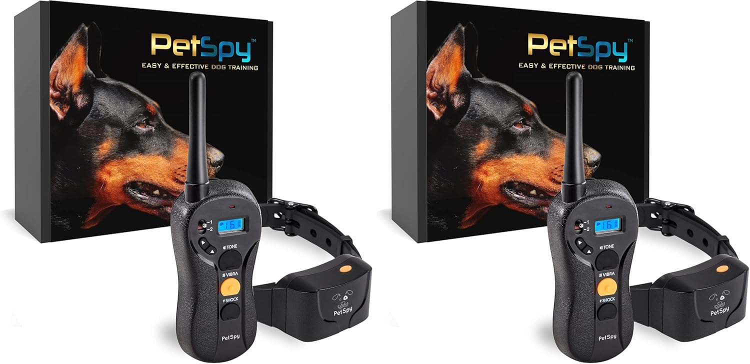 PetSpy Shock Collar for Dogs-Waterproof Dog Shock Collar with Remote Control,Vibration,Electric Shock,Beep-E Collar for Dogs Training,Collar with Remote for 10-140 LBS (Pack of 2)