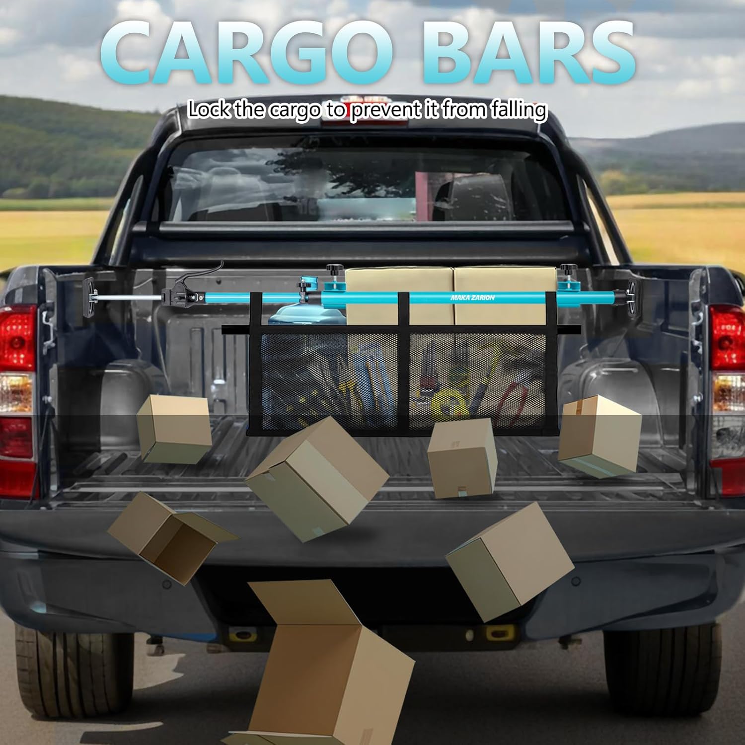 Adjustable Cargo Bar, Truck Bed Divider from 40 to 78.7 IN with 200LB Bearing Capacity, Cargo Bar for Pickup, Truck Bed Organizer Cargo Bars for SUV, Trailer, Van, Come With 2 Divider Bar, 1 Cargo Net