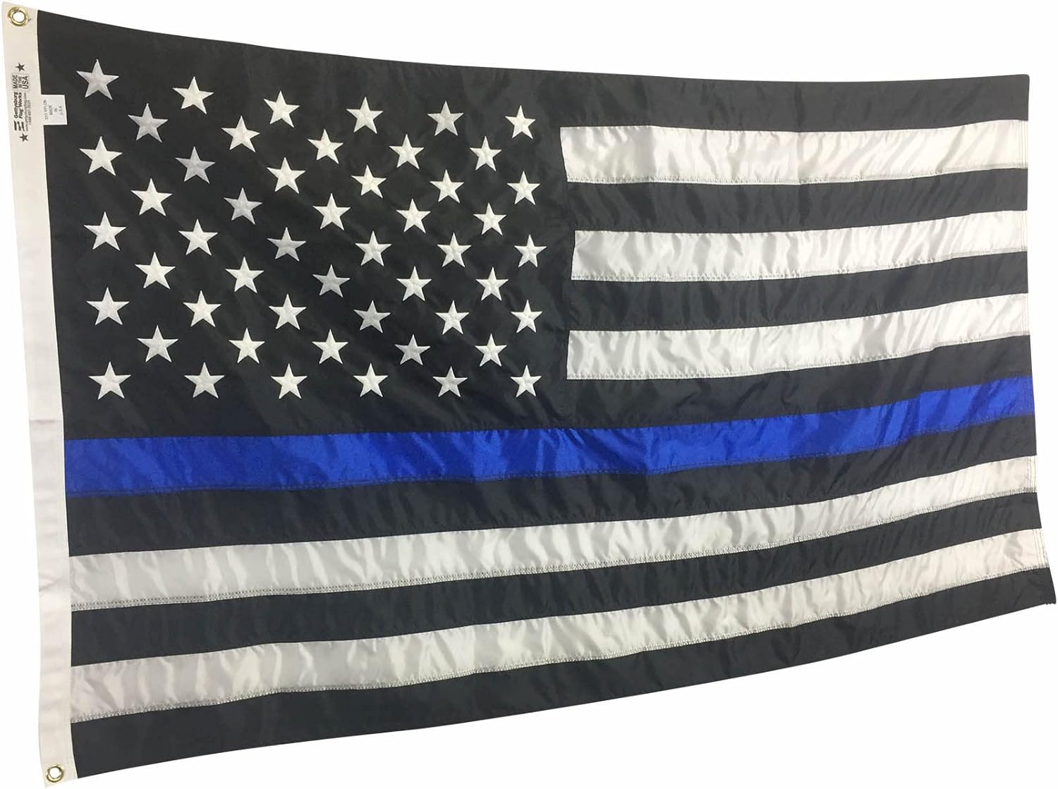 Gettysburg Flag Works 3x5' Police Thin Blue Line (US Flag Design) Embroidered All-Weather Nylon Outdoor Flag - Made in USA