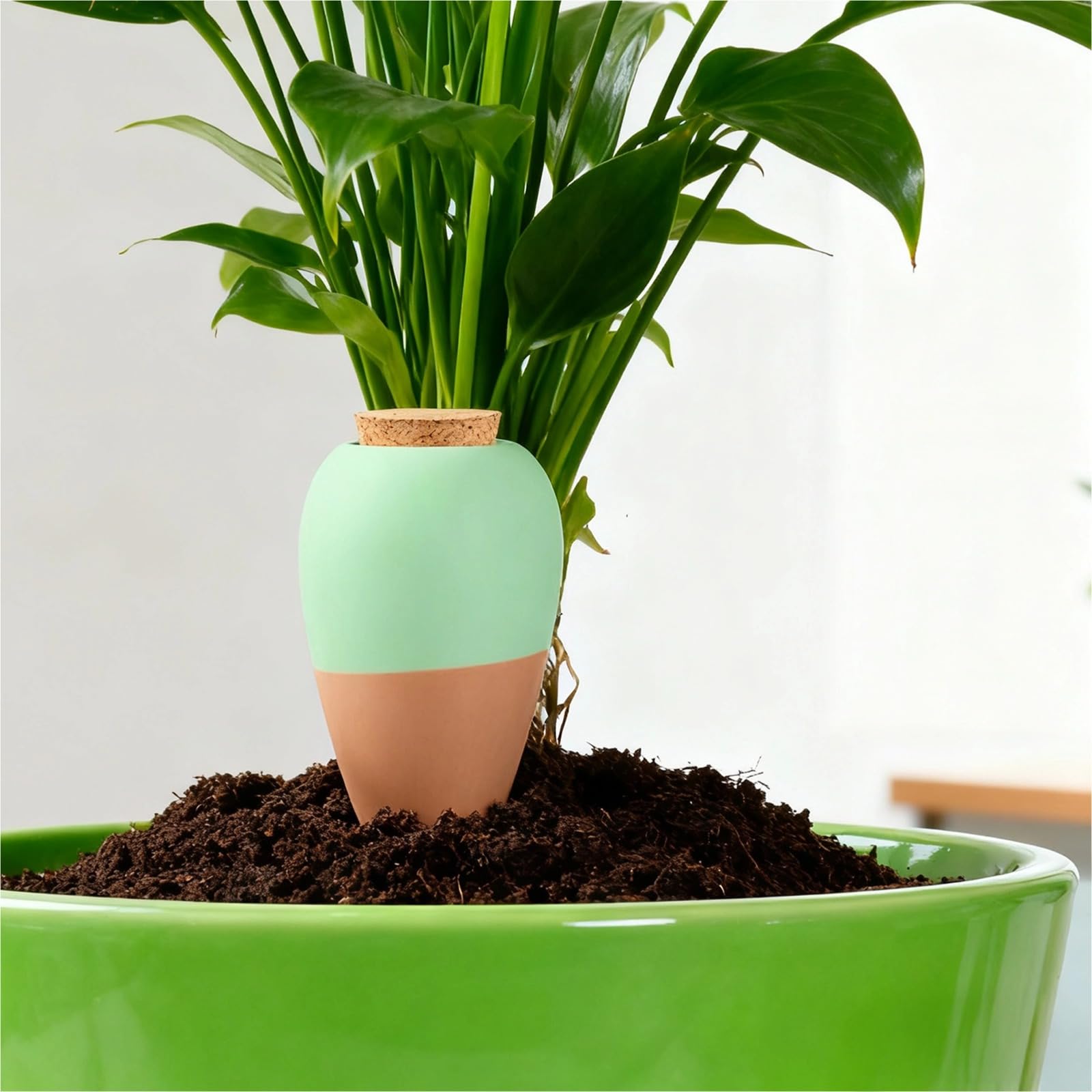 Lot de 4 piquets d'arrosage en céramique auto-arrosants, 8,2 x 14,8 cm, cônes en terre cuite pour plantes, système d'arrosage goutte à goutte à diffusion lente, arroseur automatique