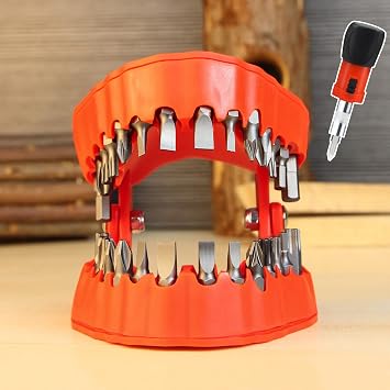 Screwdriver Bit Organizing Holder Set | Dentist Gifts for Men|Magnetic Denture Drill Bit Holder with 28 Drill Bits |Fits 1/16"-1/4" Hex Bit and Drive Bit Adapter Red