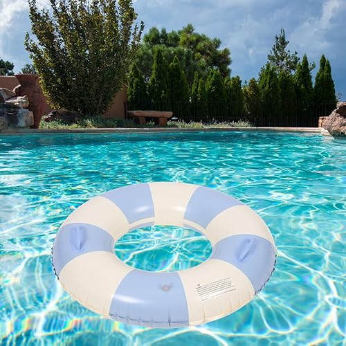 Miniatura 4 de Garneck Anillo de natación inflable de 32.3 pulgadas, diseño retro a rayas, flotante, flotadores de piscina con asas, anillos de PVC para adultos,