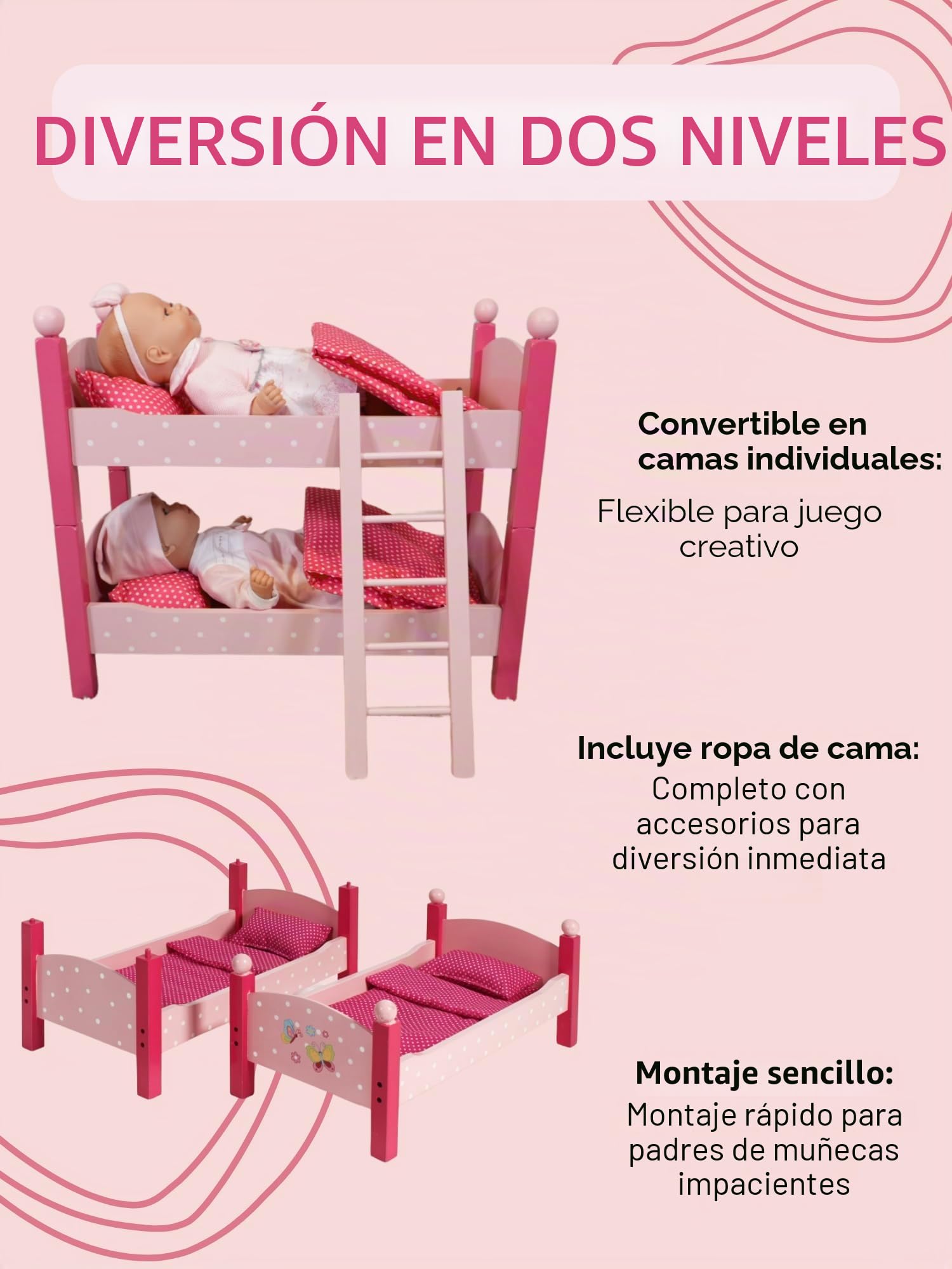 Bayer Chic 2000® Papilio - Cama Doble para muñecas con Escalera y Ropa de