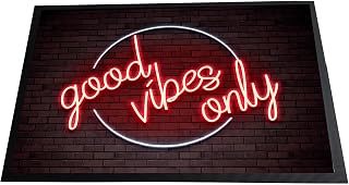 Good Vibes Only, neon wording printed Door mat 60 x 40cm, non slip base indoor mat