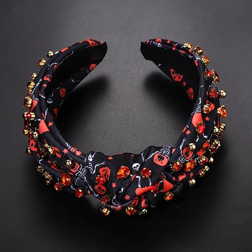Miniatura 9 de PHALIN Diadema de Halloween para mujer, accesorios de Halloween con diamantes de imitación, caramelo, calabaza, fantasma, diadema anudada,