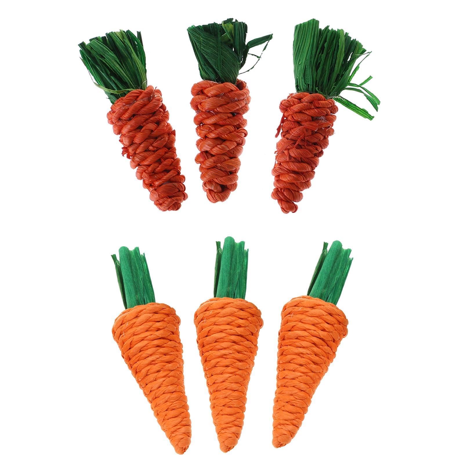 oringnat 3PC Natural Grinding Teeth Toy Carrot Shaped Rattan Hamster Chew Toy for Rat Gerbil