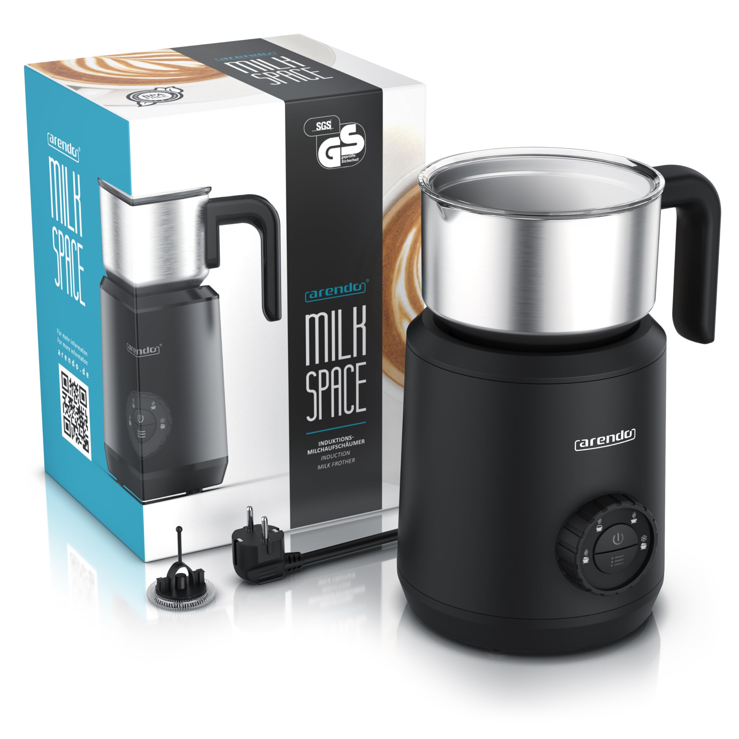 Arendo - Montalatte a induzione - Montalatte elettrico a induzione senza bruciatura - fino a 400 ml - Schiuma di latte calda e fredda - 4 temperature - Milk Spugna Caffè Latte Cappuccino